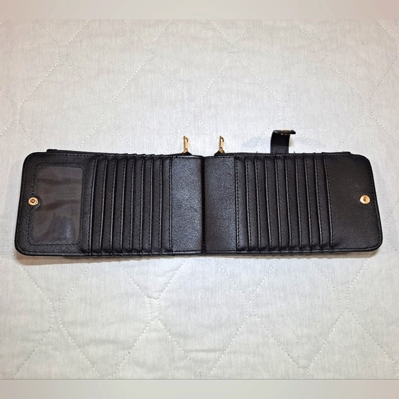 Tong Guang Purse Wallet 19 Credit Card Holder & 2 Zip Pockets Black/Gold Women's - Picture 2 of 8